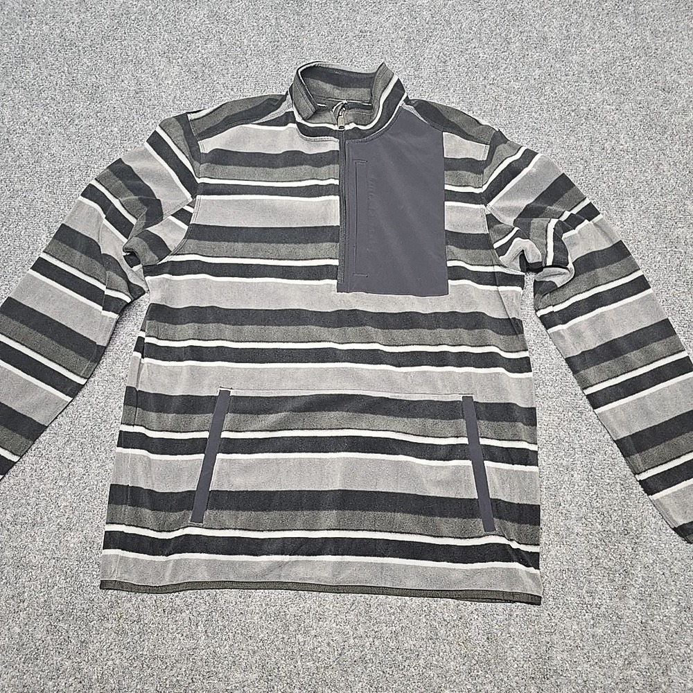 Duluth Relaxed Fit 1/4 Zip Fleece Mens Medium  Checkpoint Gray Stripe Pull Over